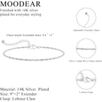 Moodear Ankle Bracelets for Women Trendy 14K Silver Plated Anklets for Women Waterproof Dainty Twist Cuban Link Satellite Bead Chain Anklets Non Tarnish Summer Beach Adjustable Anklet Jewelry Gift