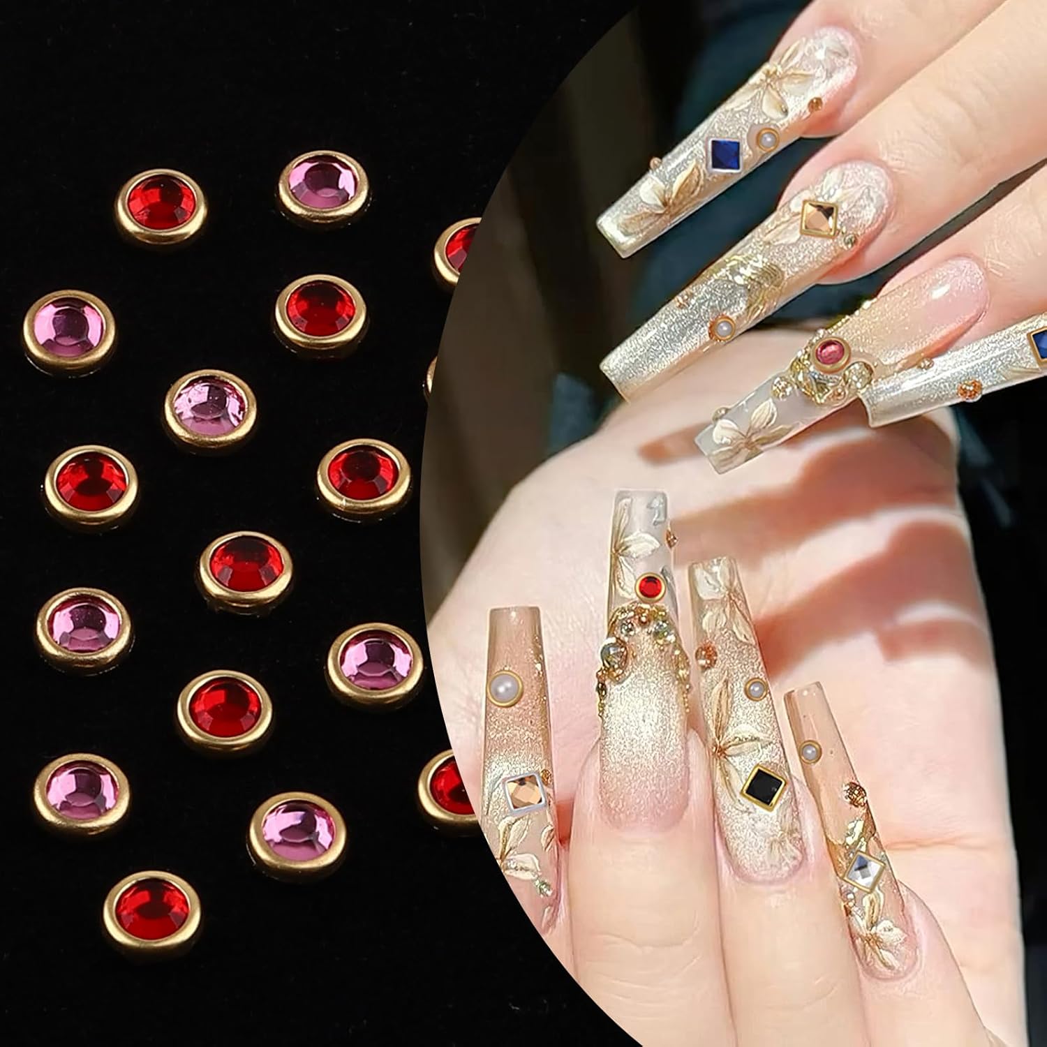 Luxury 3D Nail Charms Rhinestones Metal Jewelry Nail Decoration Colorful Shiny Diamonds Nail Gems Vintage Pendants Nail Supplies for DIY Studs Nail Decor 12 Grids