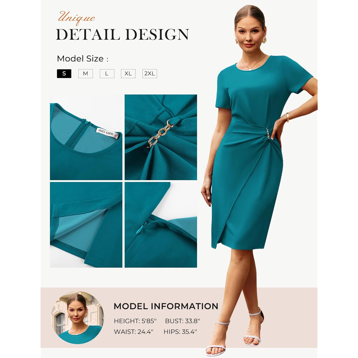 Work Dresses for Women 2026 Short Sleeve Sheath Business Midi Dress Ruched Bodycon Office Church Outfits
