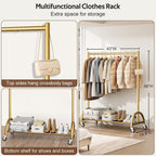 Misslo Heavy Duty Clothing Rack With Wheels Rolling Clothes Racks For Hanging Clothes, Coats, Garment, Dress, Gold