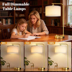Bedside Table Lamps For Bedroom Set Of 2-Dimmable Nightstand Lamps With Usb Port And Outlet,Modern Gold Lamps With Linen Shade,Tall Desk Lamps For Home Office Bedroom Living Room End Table