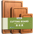 3-Piece Set Deep-Carbonized Bamboo Cutting Board For Kitchen - Crack-Resistant Wood Chopping Boards With Deep Juice Grooves, Pre-Oiled Butcher Block For Meat, Vegetables & Cheese, Carbonized