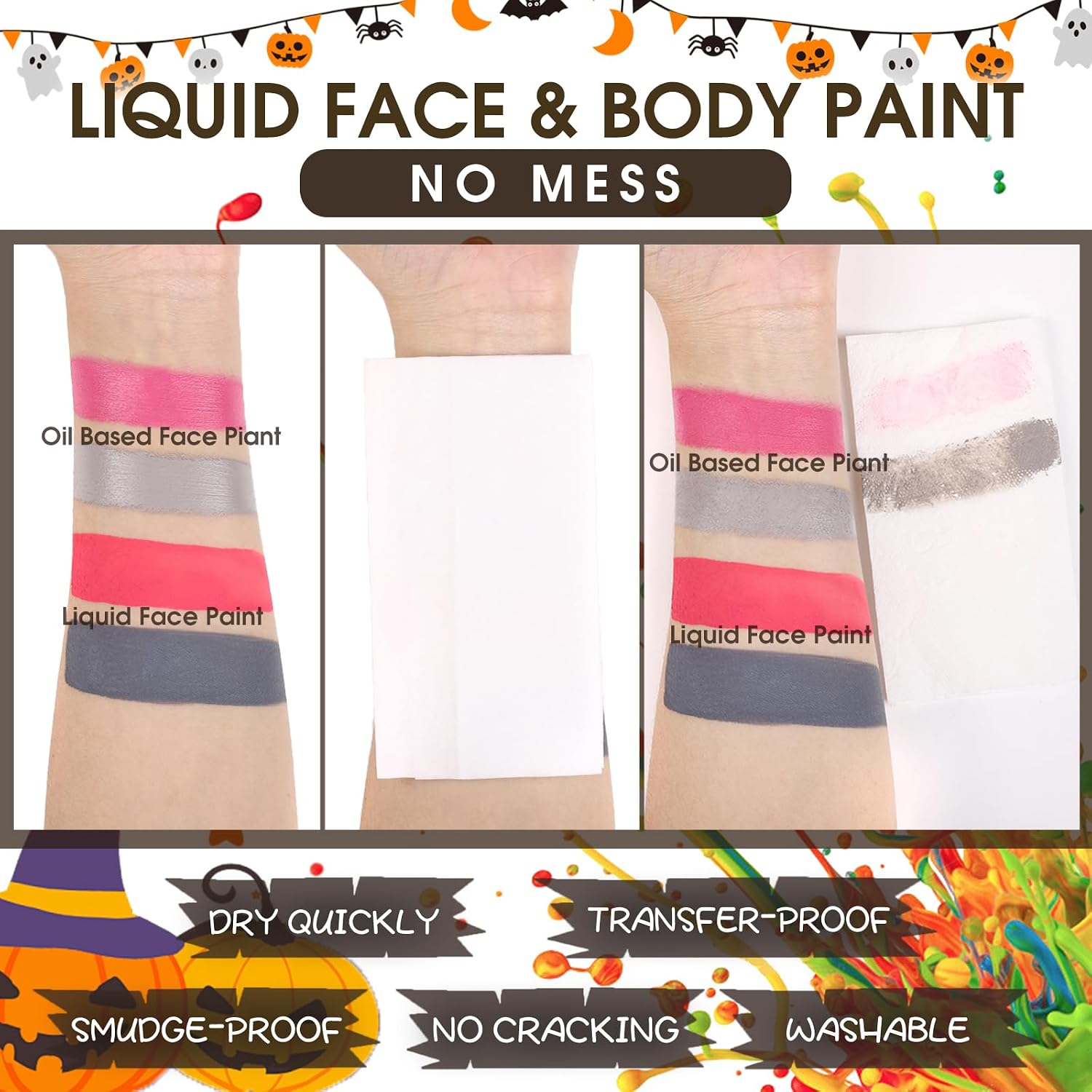 Bobisuka White Face Body Paint Liquid Texture Washable Non Toxic Facepaint Fast Drying Foundation Makeup For Halloween Clown Skeleton Skull Cosplay Sfx Costume Party Large Capacity(130Ml)