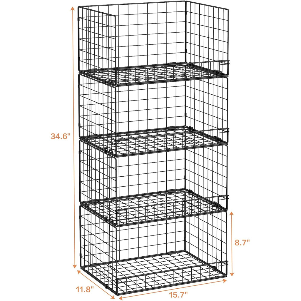 4-Tier Stackable Closet Organizers And Storage Shelves, Foldable Closet Shelf Organizer, Black(Patent Protection)(Patent No. 30022416)