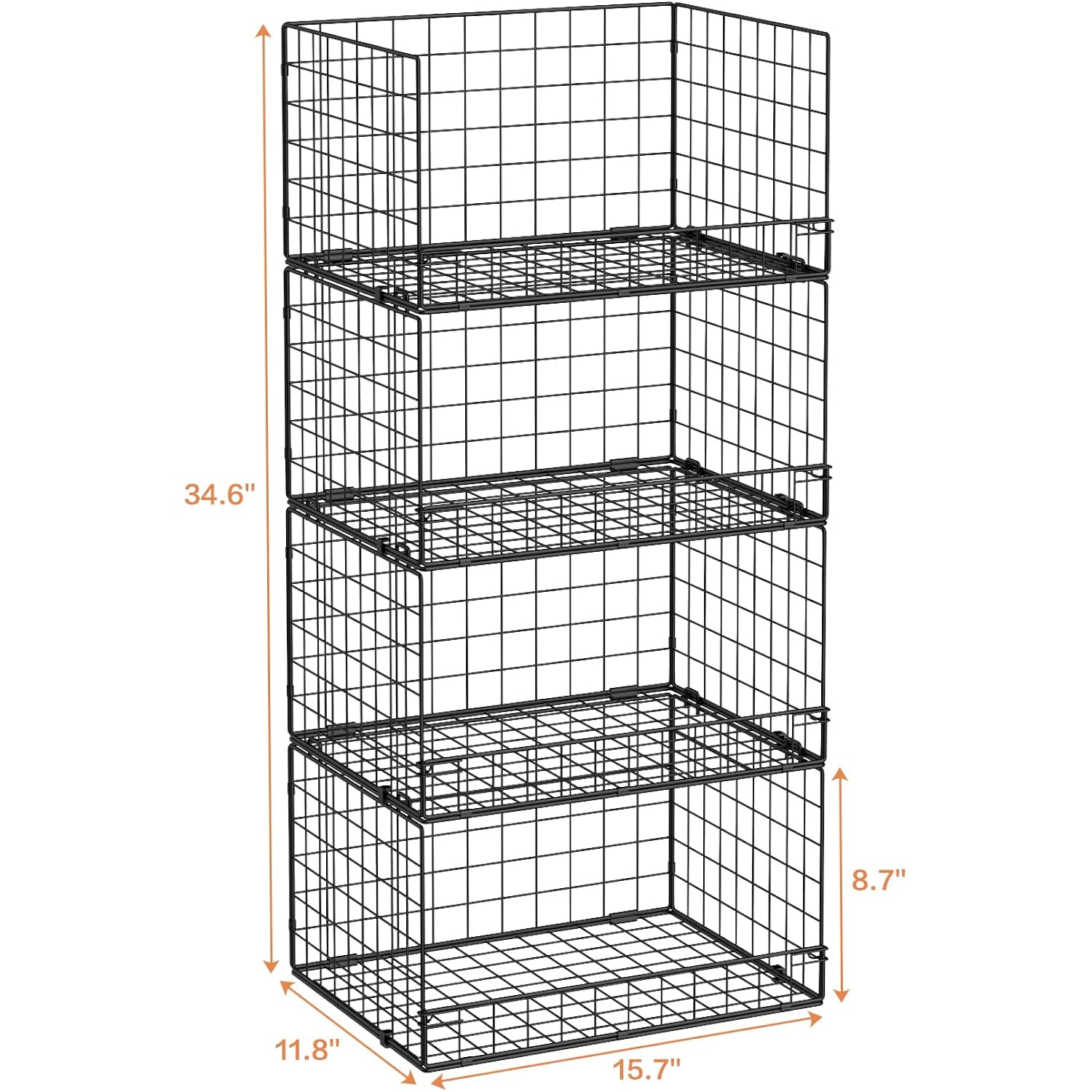 4-Tier Stackable Closet Organizers And Storage Shelves, Foldable Closet Shelf Organizer, Black(Patent Protection)(Patent No. 30022416)