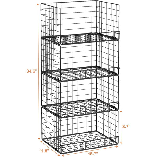 4-Tier Stackable Closet Organizers And Storage Shelves, Foldable Closet Shelf Organizer, Black(Patent Protection)(Patent No. 30022416)