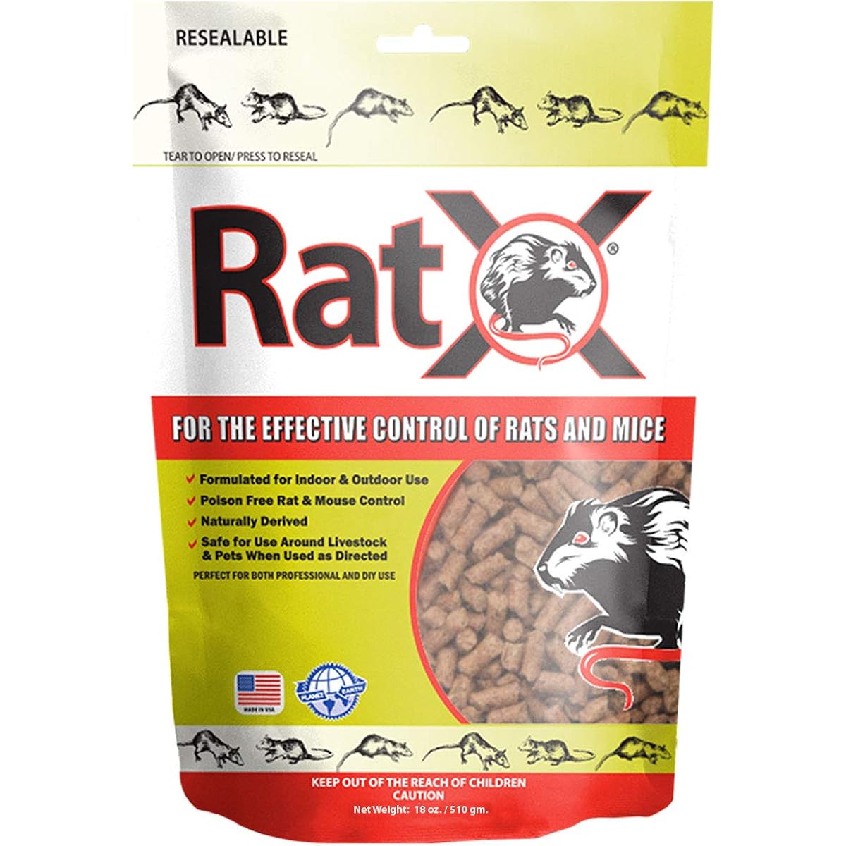 Ratx Rodent Control Bait Pellets For Rats & Mice – Poison Free, Pet Safe Indoor & Outdoor Use Pellets 18 Oz. Bag