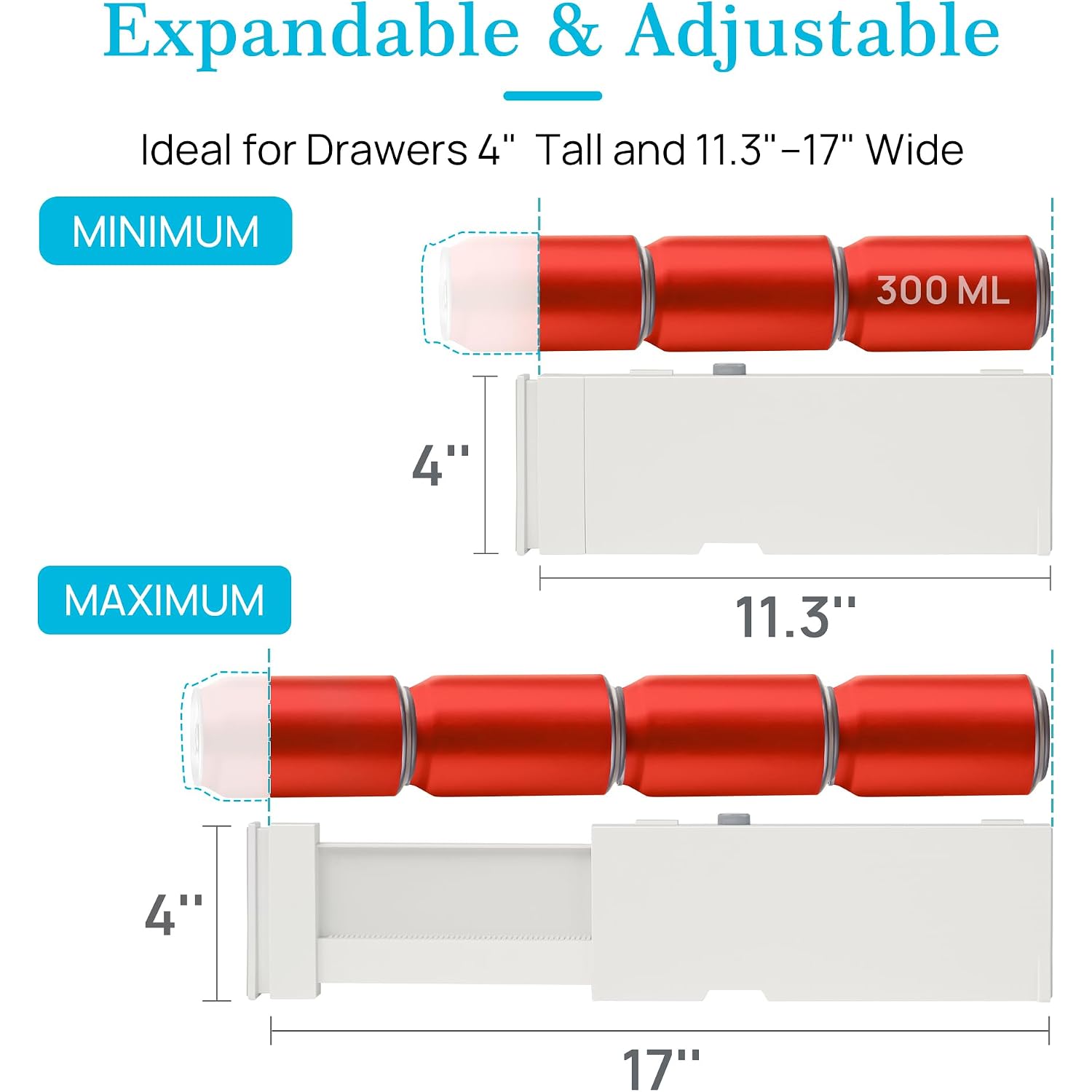 Vtopmart Drawer Dividers For Clothes 8 Pack, Adjustable 4" High Expandable From 11.3"-17" Dresser Drawer Organizer, Plastic Drawers Separators For Dresser, Baby Clothes, Kitchen And Office Storage