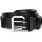 Jasgood Men Double Prong Pu Leather Belt Casual Work Heavy Duty Belt Double Grommet Holes Belt For Jeans