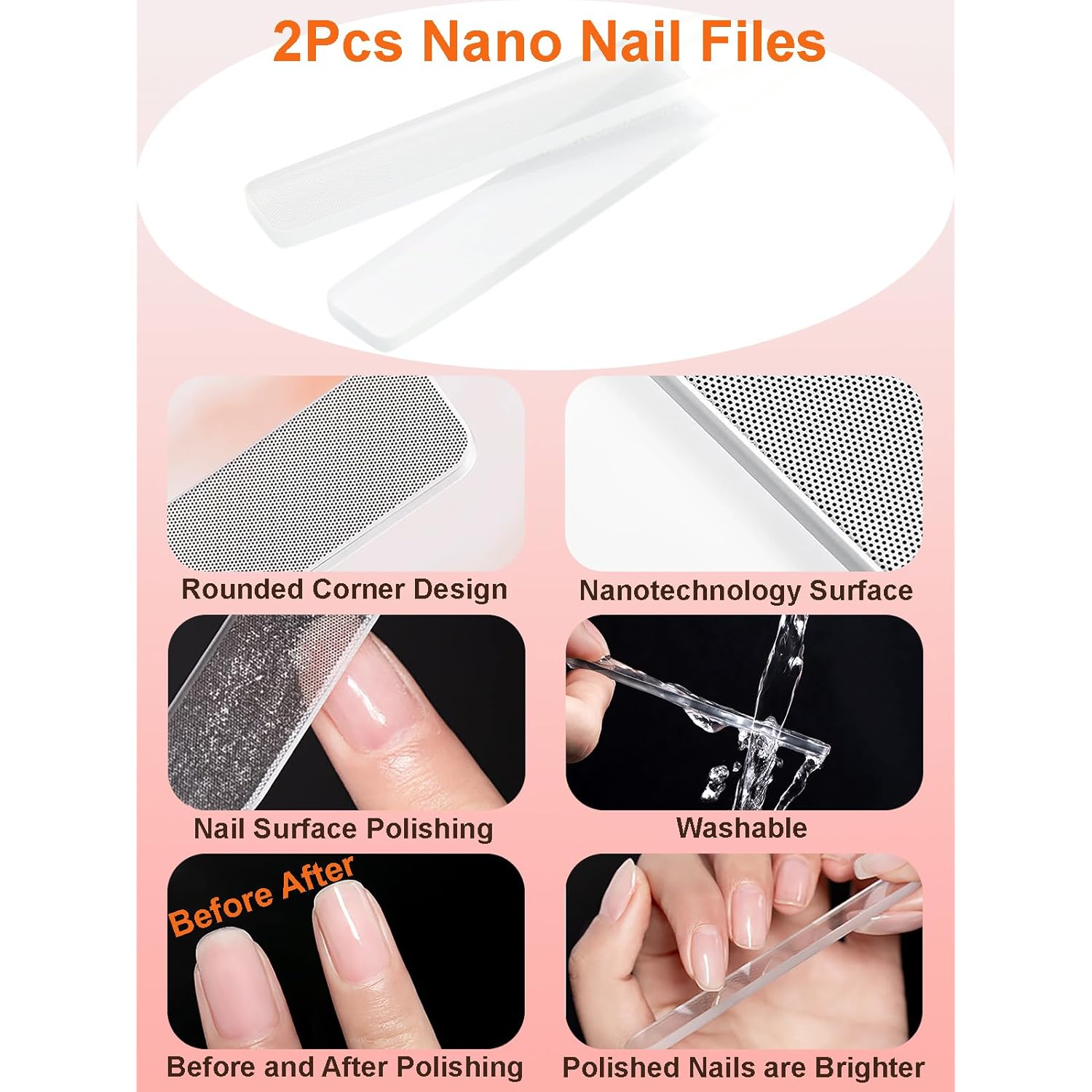 MYR 6Pcs Metal Nail Art Brushes and 2Pcs Nano Nail Files are suitable for Drawing Thick Lines, Painting Petals, Applying Phototherapy Gel, Halo Dyeing and other Personalized Nail Enhancement Designs