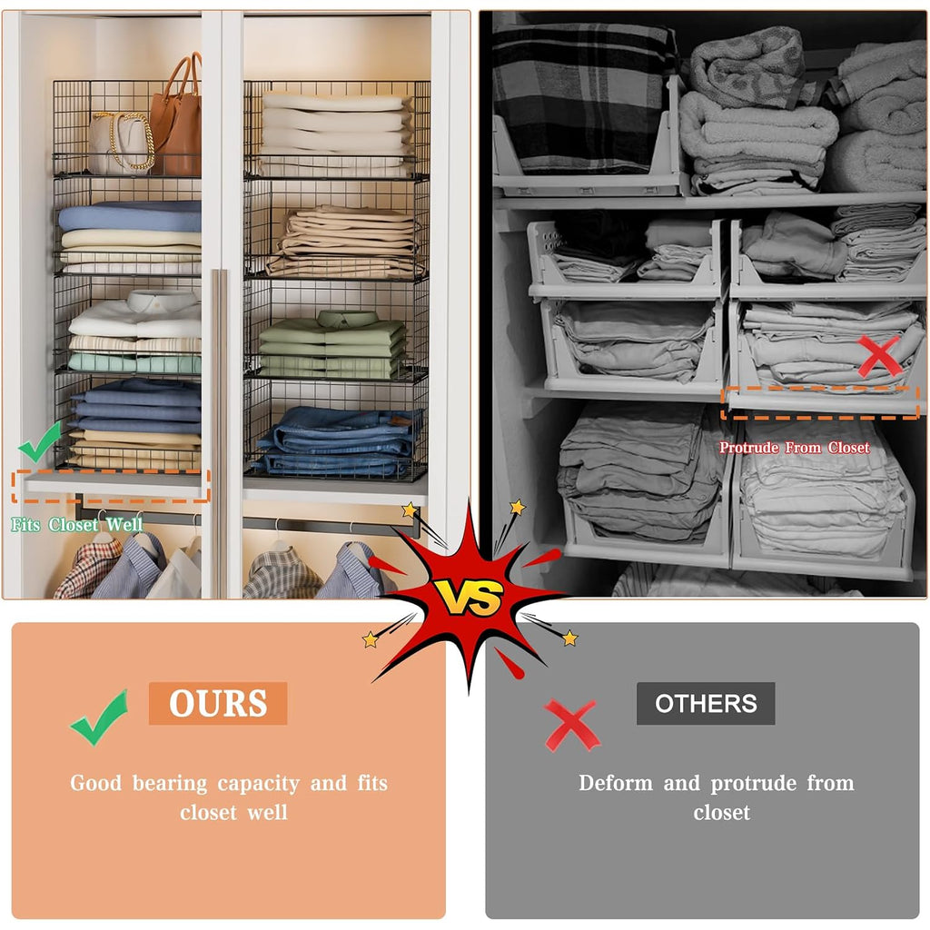 4-Tier Stackable Closet Organizers And Storage Shelves, Foldable Closet Shelf Organizer, Black(Patent Protection)(Patent No. 30022416)