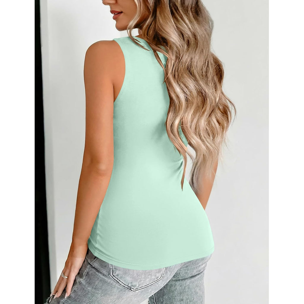 Zeagoo Women'S Double Lined V Neck Tank Tops Summer Slim Fit Basic Sleeveless Shirts Cute Trendy Going Out Tops