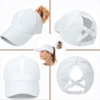Womens Ponytail Hat Baseball Cap, Adjustable Criss Cross Baseball Cap High Bun Unisex Quick Drying Trucker Hats