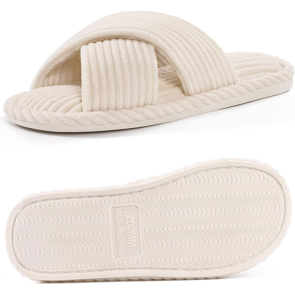 Evshine House Slippers For Women Memory Foam Bedroom Slippers Corduroy Open Toe Slides Shoes Indoor And Outdoor