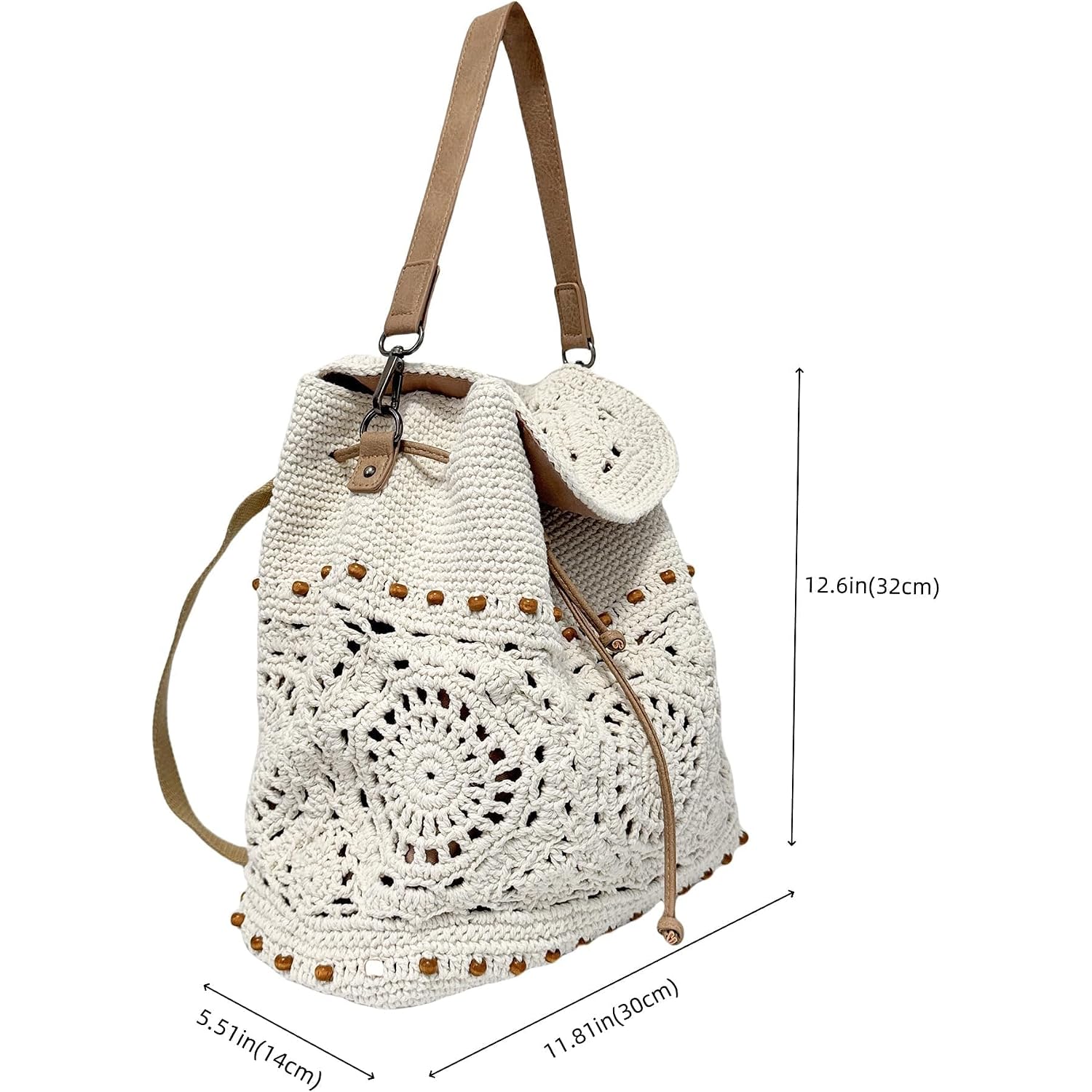Eiyye Handmade Crochet Backpack For Women Premium Cotton Rope Boho Rucksack With Adjustable Straps Lightweight Woven Shoulder Backpack For Travel Beach & Everyday Casual