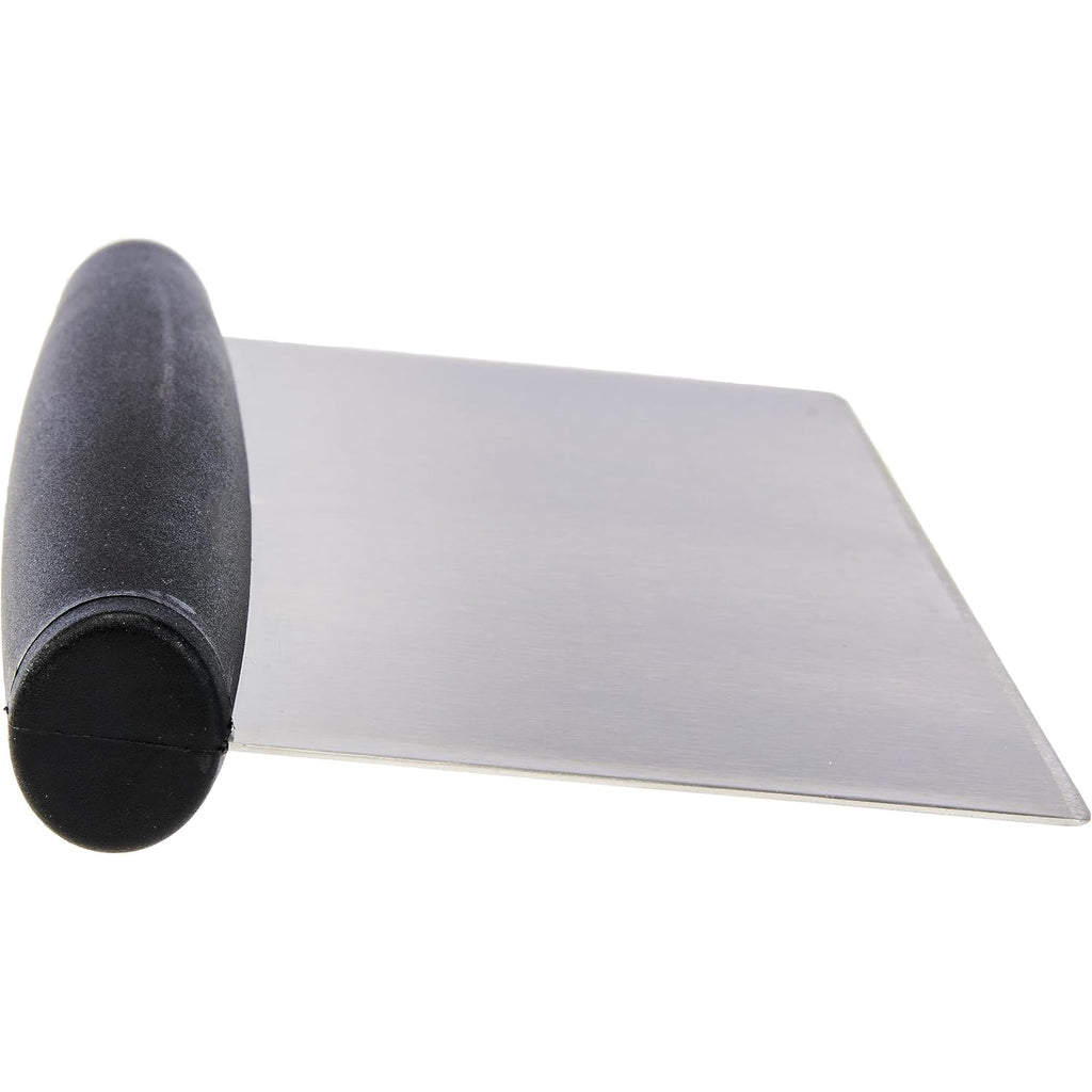 Amazon Basics Multi-Purpose Bench Scraper, Stainless Steel Dough Cutter With Measurement Marks, Dishwasher Safe, Non-Slip Contoured Grip, 6", Black, Silver