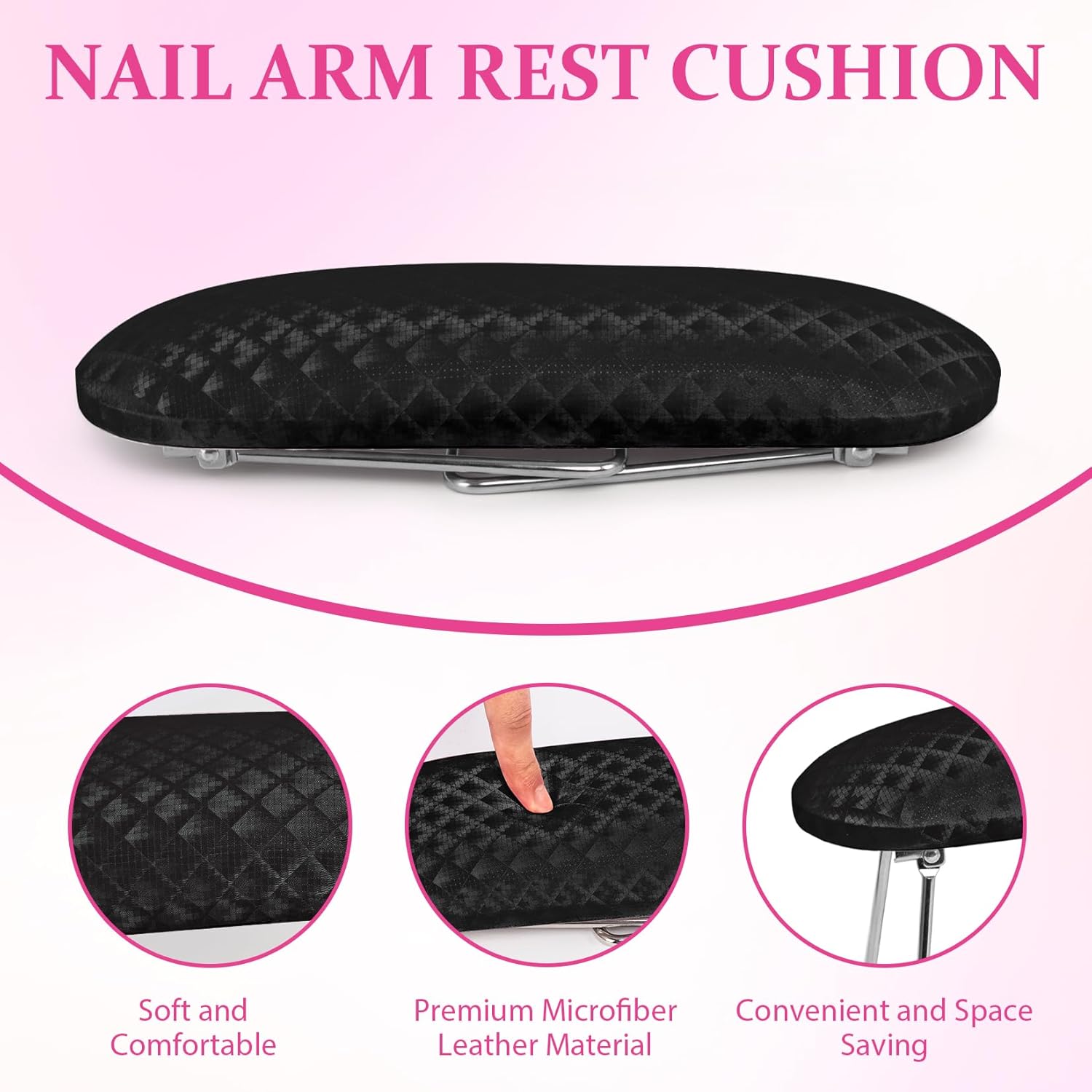 AORAEM Nail Arm Rest, Foldable Leather Nail Arm Rest with Non-slip Sleeve, Internal Sponge Filled Arm Rest Pillow with Metal Bracket, Nail Hand Rest for Home Use and Nail Salon Use (Black)