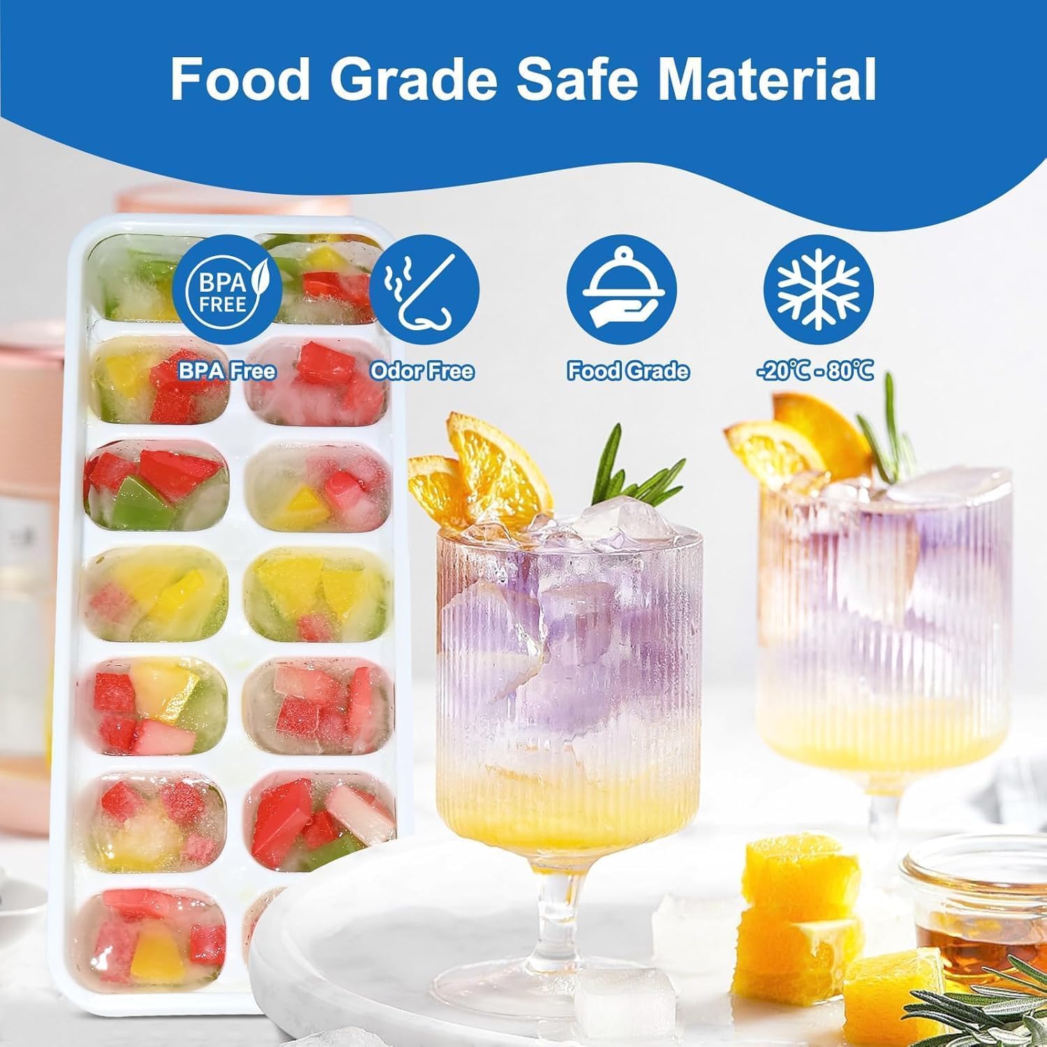 Ice Cube Trays With Lids For Freezer, 4 Pack Silicone Set, 56 Cubes | Easy-Release Reusable Ice Molds, Sturdy Pp Frame, Bpa-Free; Stackable & Dishwasher Safe For Whiskey, Cocktails & Baby Food