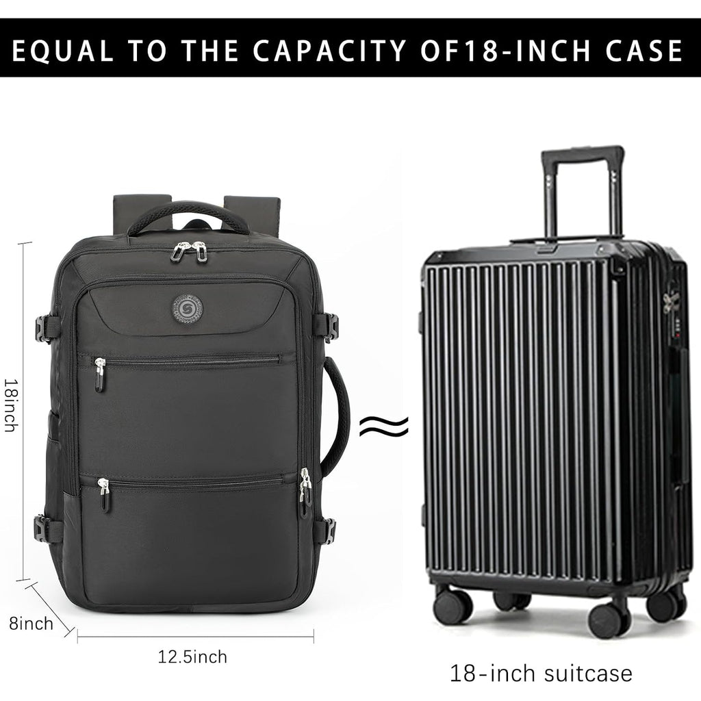 Shrradoo Travel Backpack For Women & Men,Airline Approved Carry On Luggage,Tsa Overnight Bags,40L Personal Item Travel Bag Fits 17" Laptop,Carry On Bag With Storage Bag Cosmetic Bag Set 3Pcs (Black)