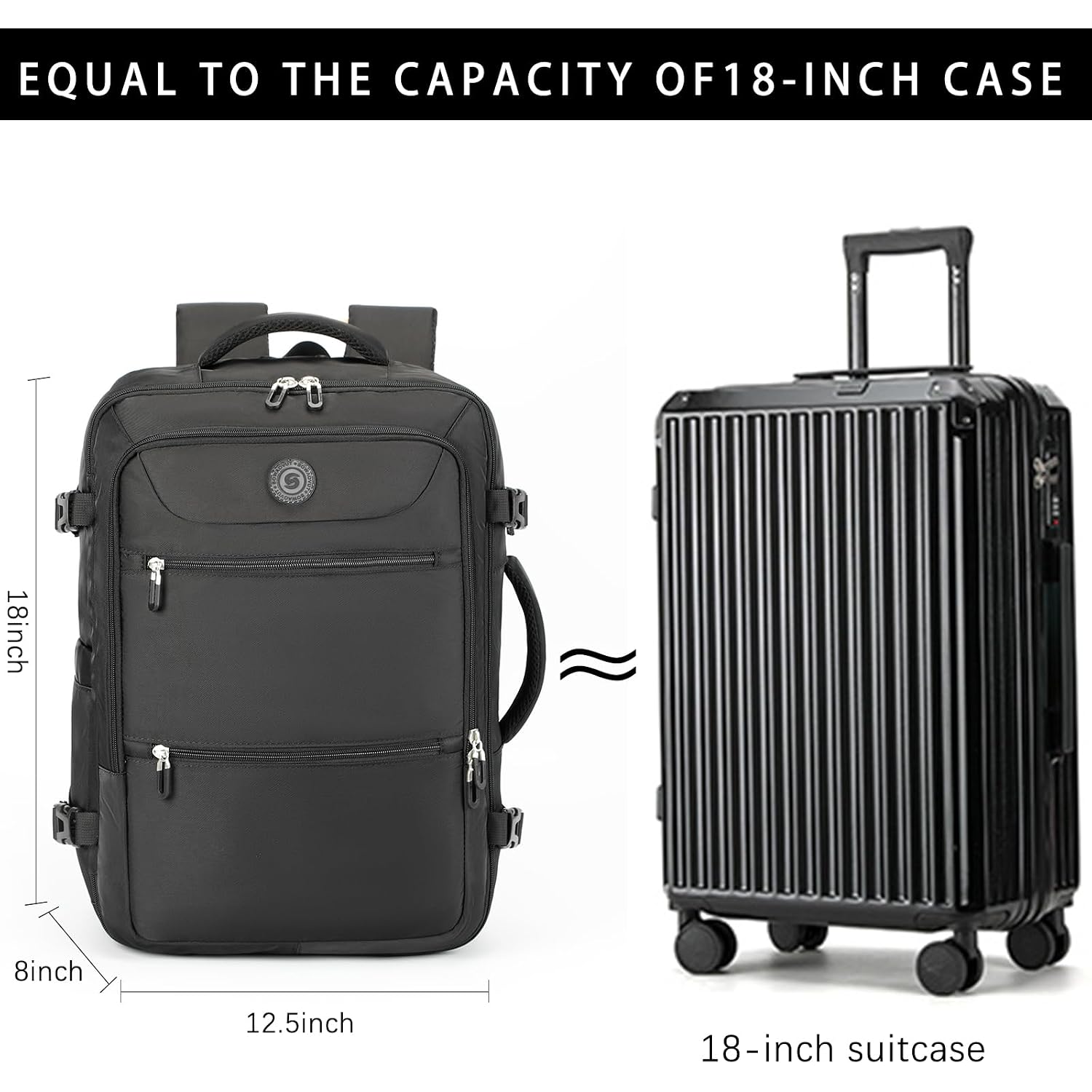 Shrradoo Travel Backpack For Women & Men,Airline Approved Carry On Luggage,Tsa Overnight Bags,40L Personal Item Travel Bag Fits 17" Laptop,Carry On Bag With Storage Bag Cosmetic Bag Set 3Pcs (Black)