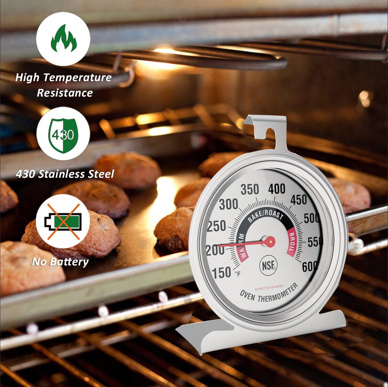 Efeng Large 3.5" Oven Thermometer For Gas/Electric Oven With Large Hanger&Base,Safety Leave-In Oven,Easy To Read Number,No Fading Color For Long Time Cooking