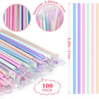 [Individually Wrapped] 100Pcs Disposable Plastic Drinking Straws - 8.26" Long And 0.24 Diameter Colorful Cute Straws For Juice,Coffee,Milk,Cocktail, Bachelorette/Birthday Party, Bridal/Baby Shower