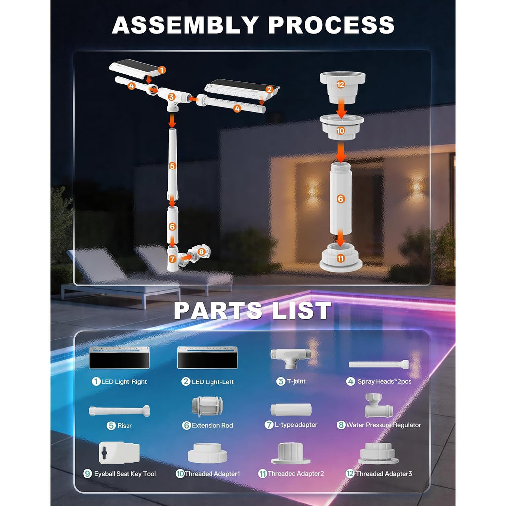 2026 Upgraded Solar Pool Fountain, Dual-Head Adjustable Spray, Extended 8000Mah Battery, 10-Color 4-Mode Led Lights, Auto Dusk Sensor & Timer, Pool Fountains For Inground/Above Ground Pools
