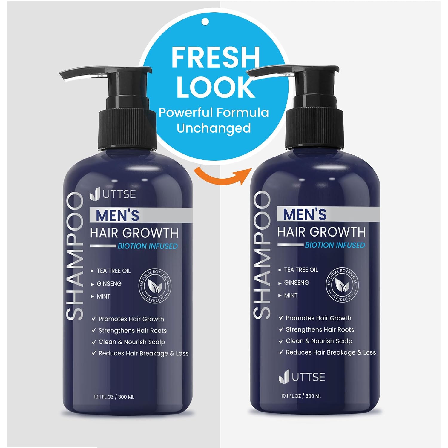 Uttse Biotin Hair Growth Shampoo For Men: Natural Thickening Shampoo With Tea Tree Oil Ginseng Mint For Hair Loss And Thinning Hair - 10.1 Fl.Oz, Dark Blue