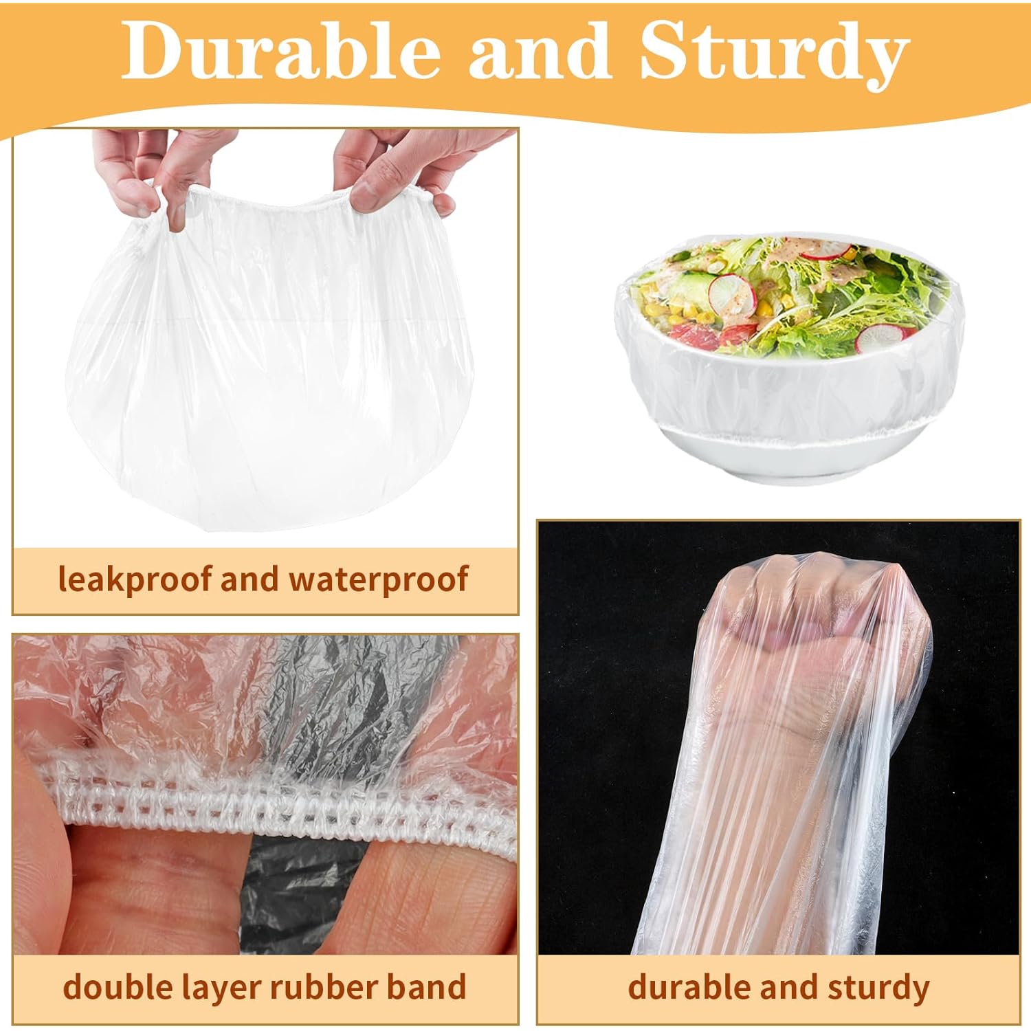 200 Pcs Bowl Covers for Bread Proofing, Plastic Shower Caps for Sourdough Bread, Food Covers Stretch Reusable Elastic, Keep Food Fresh and Dust Away