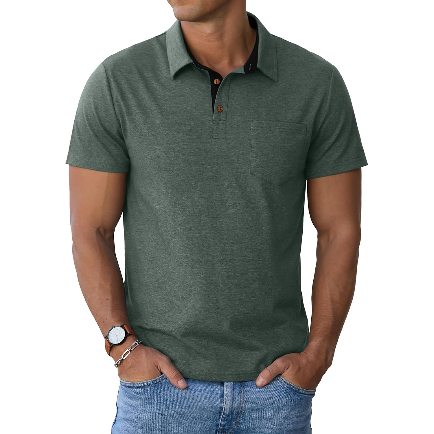 Sailwind Men'S Cotton Polo Shirts Short Sleeve Casual Summer Shirts Classic Collared Golf Shirt With Pocket