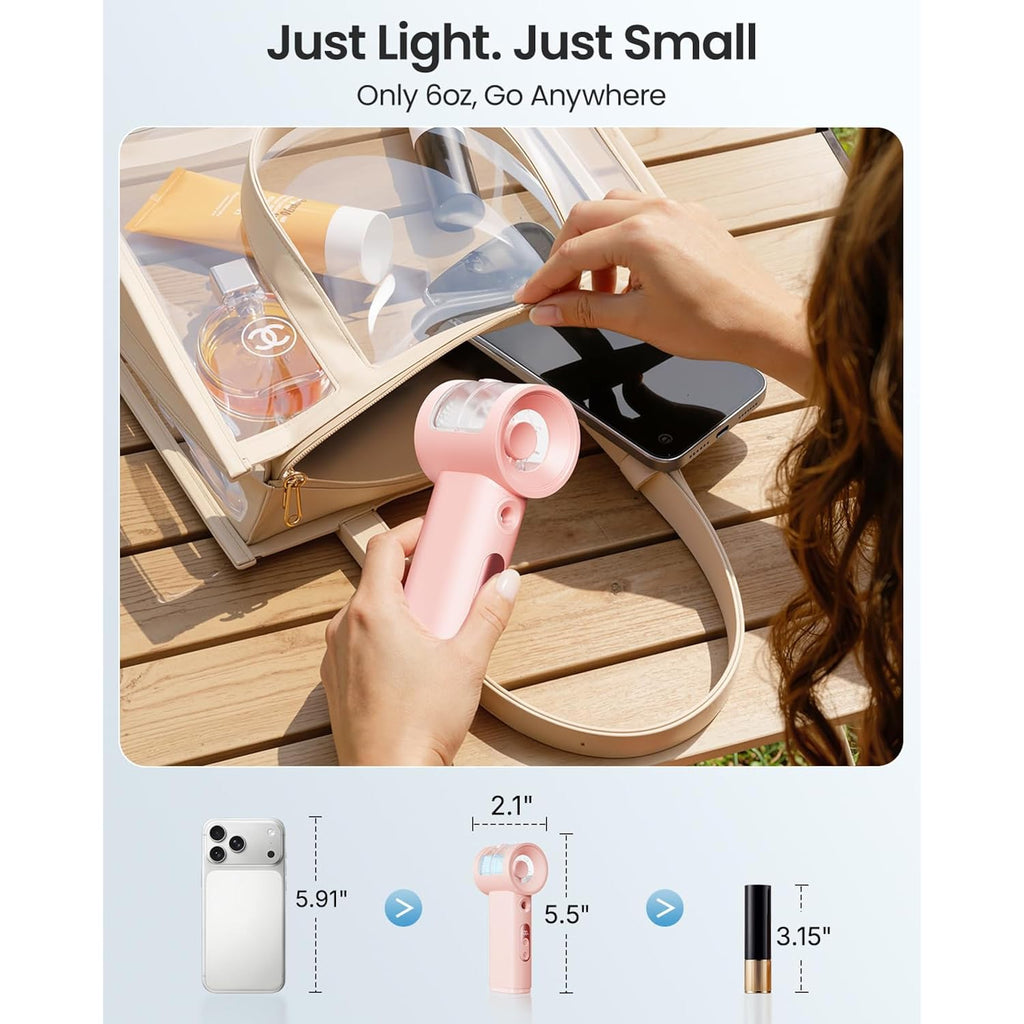 Sweetfull Handheld Misting Fan Portable - 5000Mah Rechargeable Battery, Powerful Turbo Personal Mister Fans, 5 Speed, Mini Water Spray Mist Hand Fan For Travel, Outdoors, Beach Vacation (Pink)