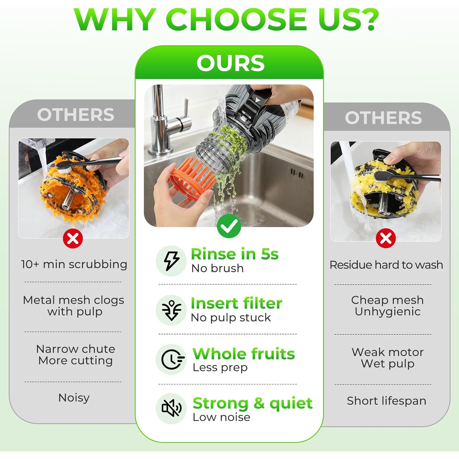 Godspeeds Juicer Machines with 5.8" Large Feed Chute, Slow Masticating Cold Press Juicer for Whole Fruits & Vegetables, Easy to Clean Design, High Juice Yield Home Juicer for Daily Wellness