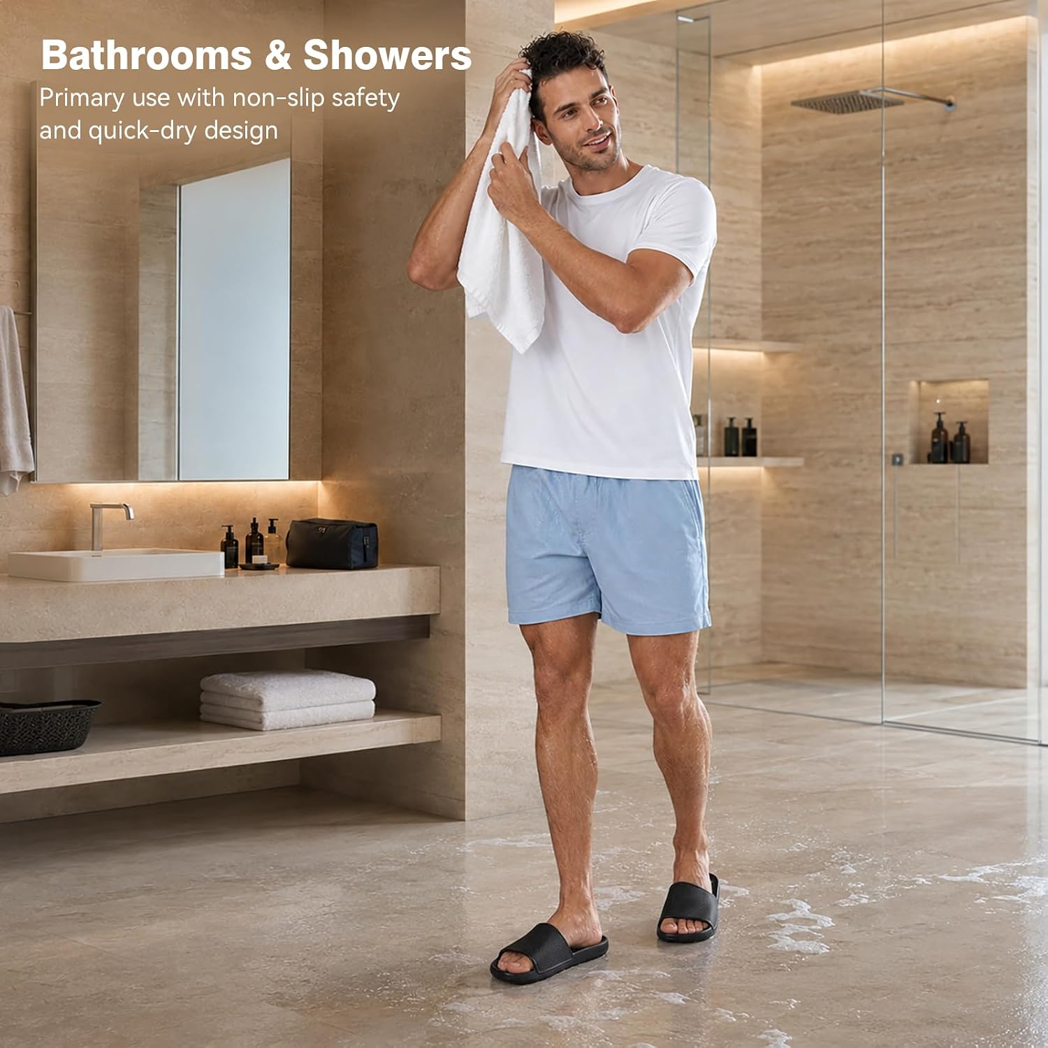 Shower Shoes For Men Women With Arch Support Non Slip Quick Drying Slides College Dorm Bathroom Sandals Pool Slides Lightweight Beach Sandals