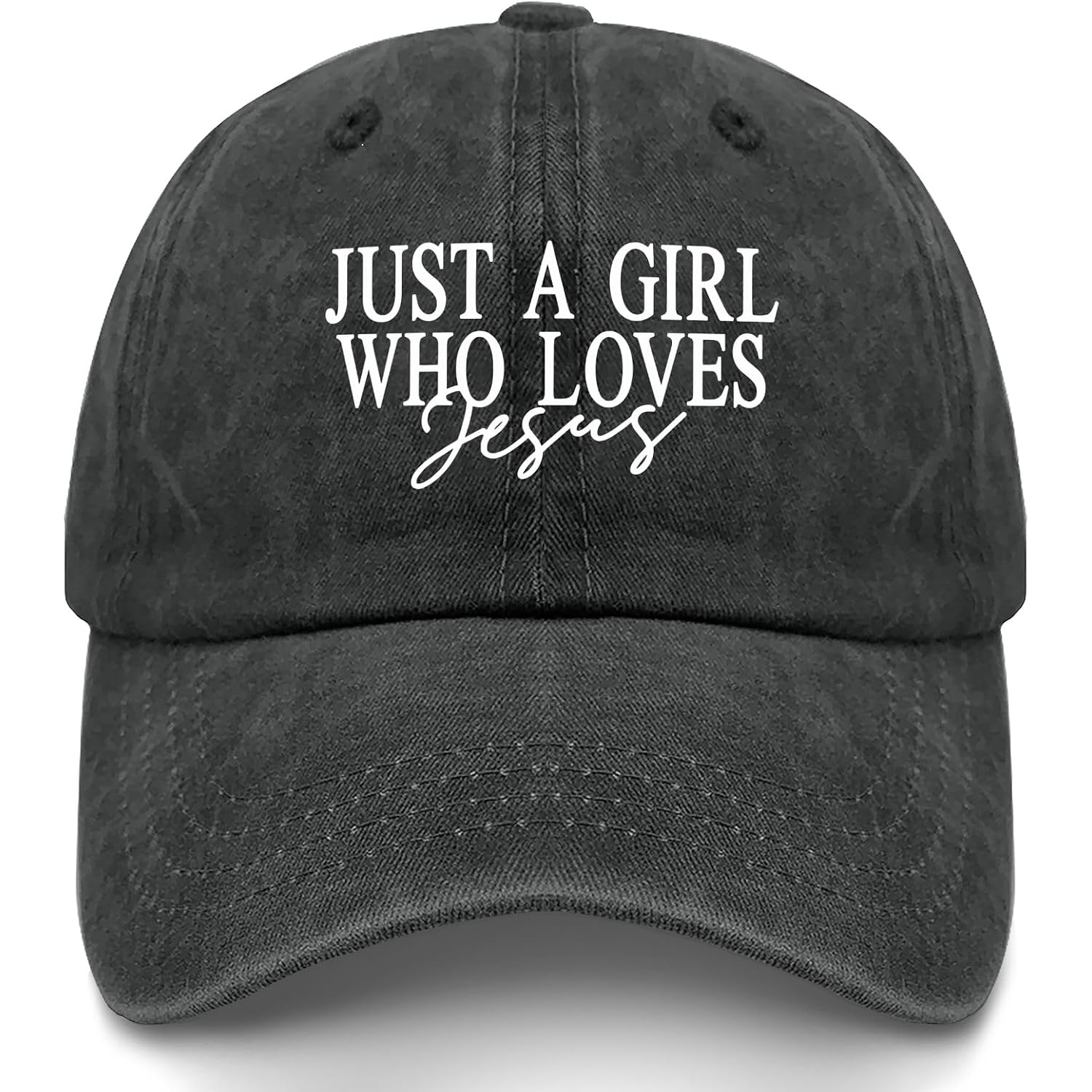 JUSTS A Girls WHO Loves Jesus Hats for Women Aesthetic Washed Distressed Allblack