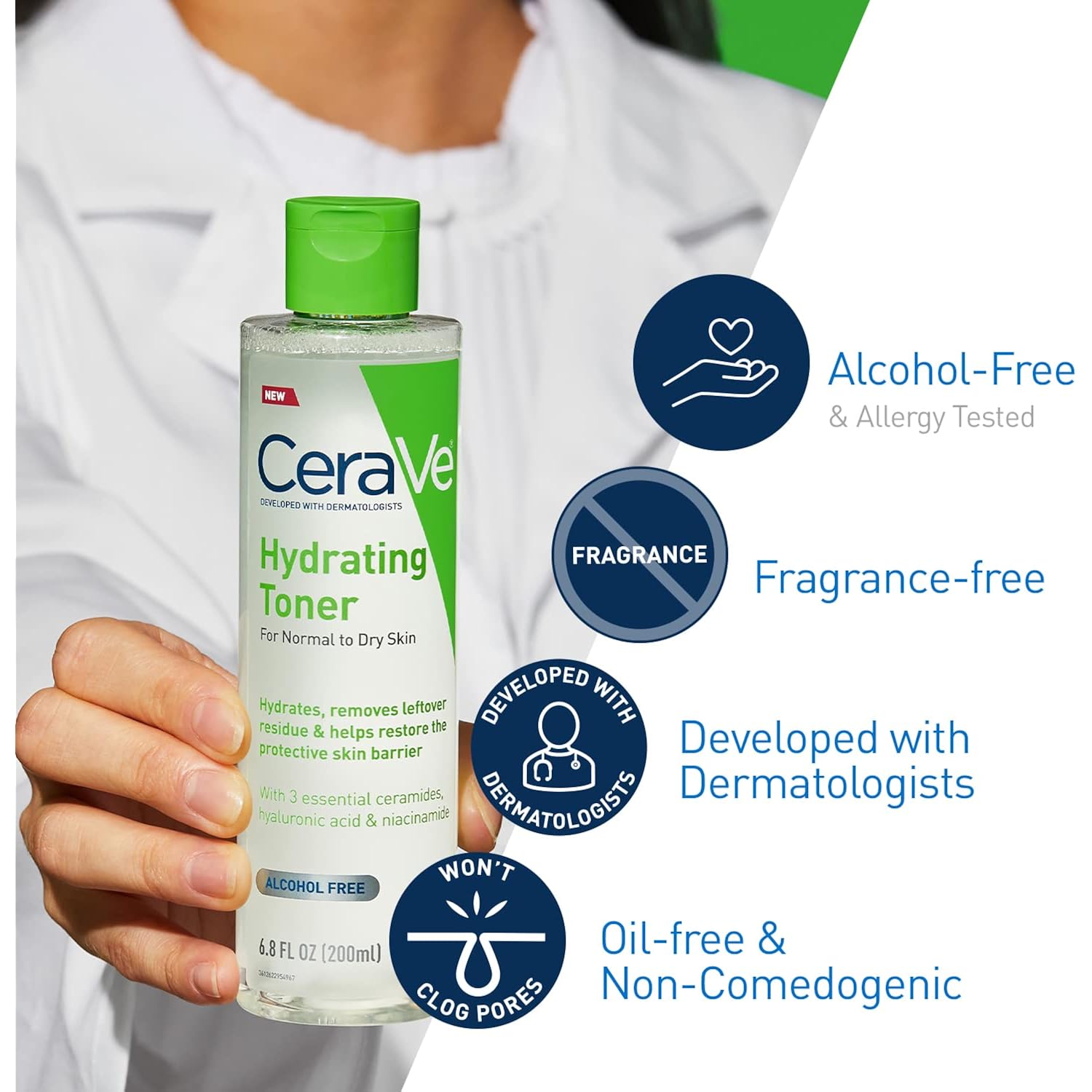 Cerave Hydrating Toner For Face Non-Alcoholic With Hyaluronic Acid, Niacinamide, And Ceramides For Sensitive Dry Skin, Fragrance-Free Non Comedogenic, Full Size, 6.8 Fl Oz