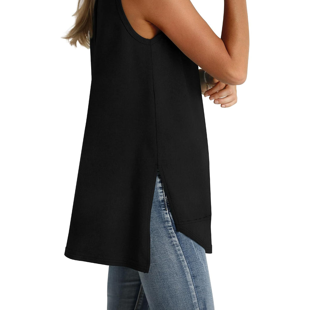 WIHOLL Loose Fit Tank Tops for Women Scoop Neck Summer Side Split Sleeveless Shirts 2026 Fashion