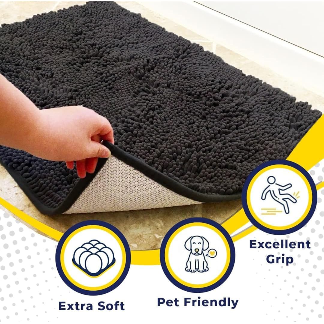 Muddy Mat® | Super Absorbent Door Mat Indoor, Microfiber Quick Dry Chenille Entryway Rug, Non-Slip Front Door Mat, Indoor Mats for Entryway, Machine Washable Pet Rug, Charcoal 19"x30"