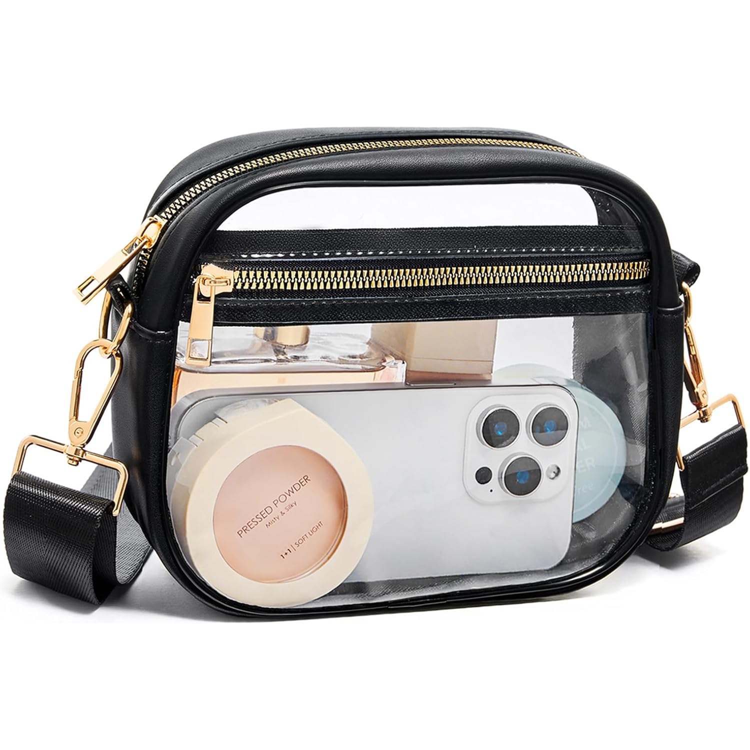 Fibrdoo Clear Bag Stadium Approved, Leather Clear Crossbody Purse Bag for Concerts Sports Events Festivals