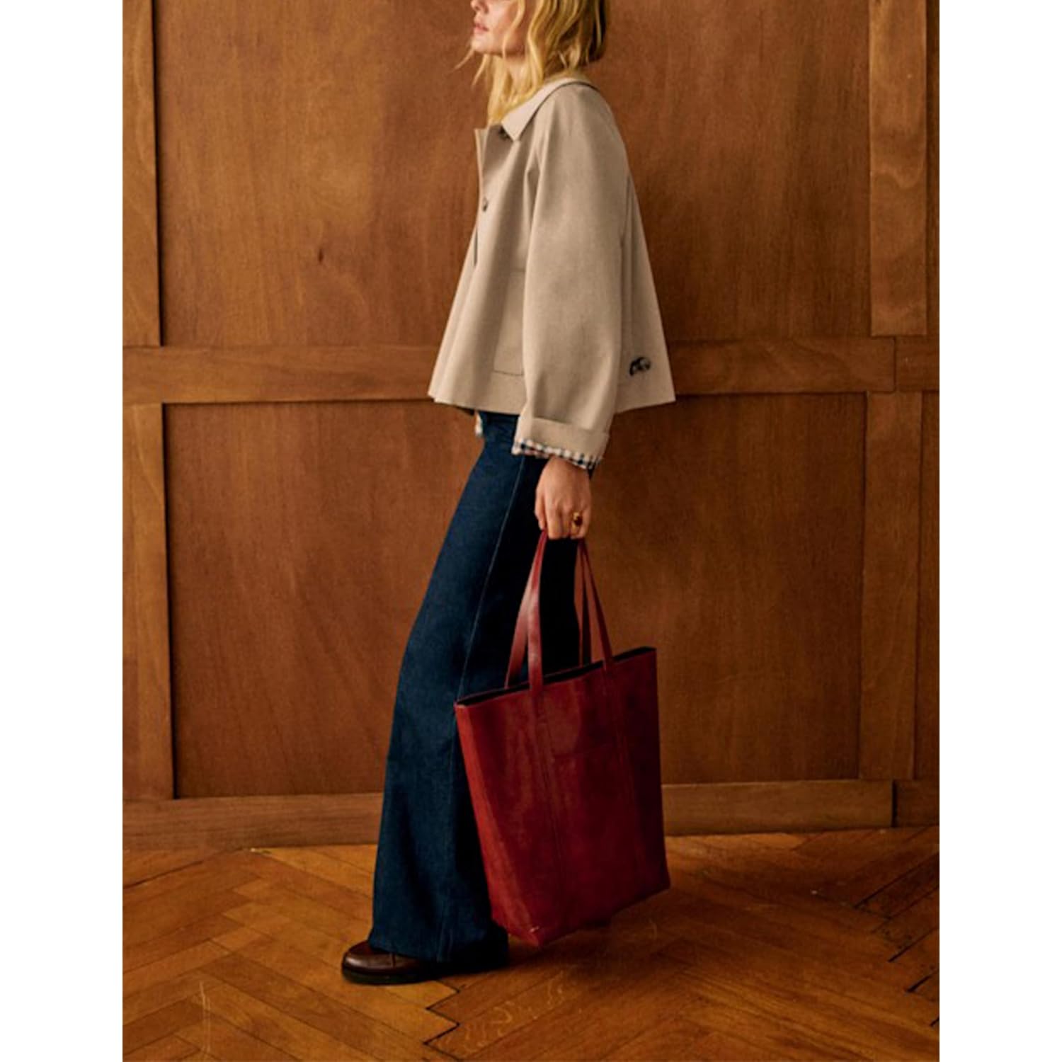 Women Oversize Trench Coat Plaid Lining Lapel Button Down Casual Crop Jacket Outwear With Pockets