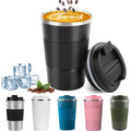 YINBAOGE Insulated Travel Coffee Mug, Spill & Leak Proof, Portable To Go Camping Stainless Steel Coffee Tumbler, Reusable Thermal Coffee Cup with Lid for Hot & Cold Drinks (Black, 12 OZ)
