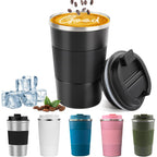YINBAOGE Insulated Travel Coffee Mug, Spill & Leak Proof, Portable To Go Camping Stainless Steel Coffee Tumbler, Reusable Thermal Coffee Cup with Lid for Hot & Cold Drinks (Black, 12 OZ)
