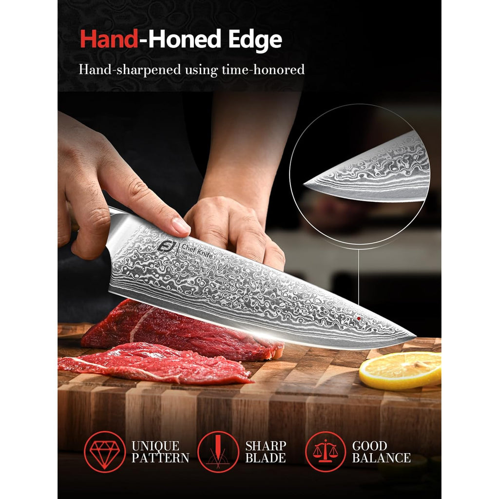 Damascus Chef Knife In Japanese Steel, 67-Layers Damascus Kitchen Knife With Wooden Gift Box And Original Olive Wood Handle, Cooking Knives For Home Kitchen Gift Idea
