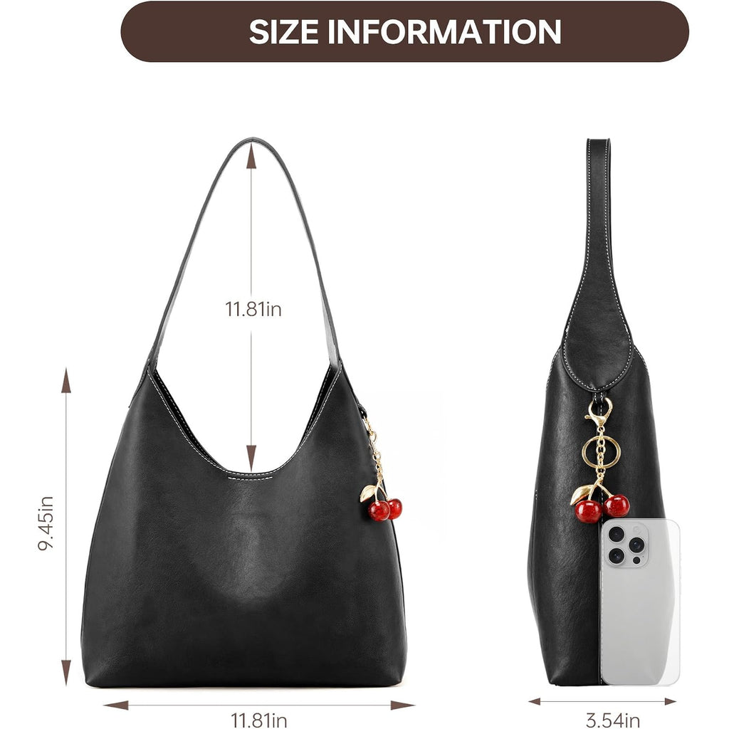 Slouchy Shoulder Bag Shoulder Purse With Cherry Charm Hobo Bags For Work Travel
