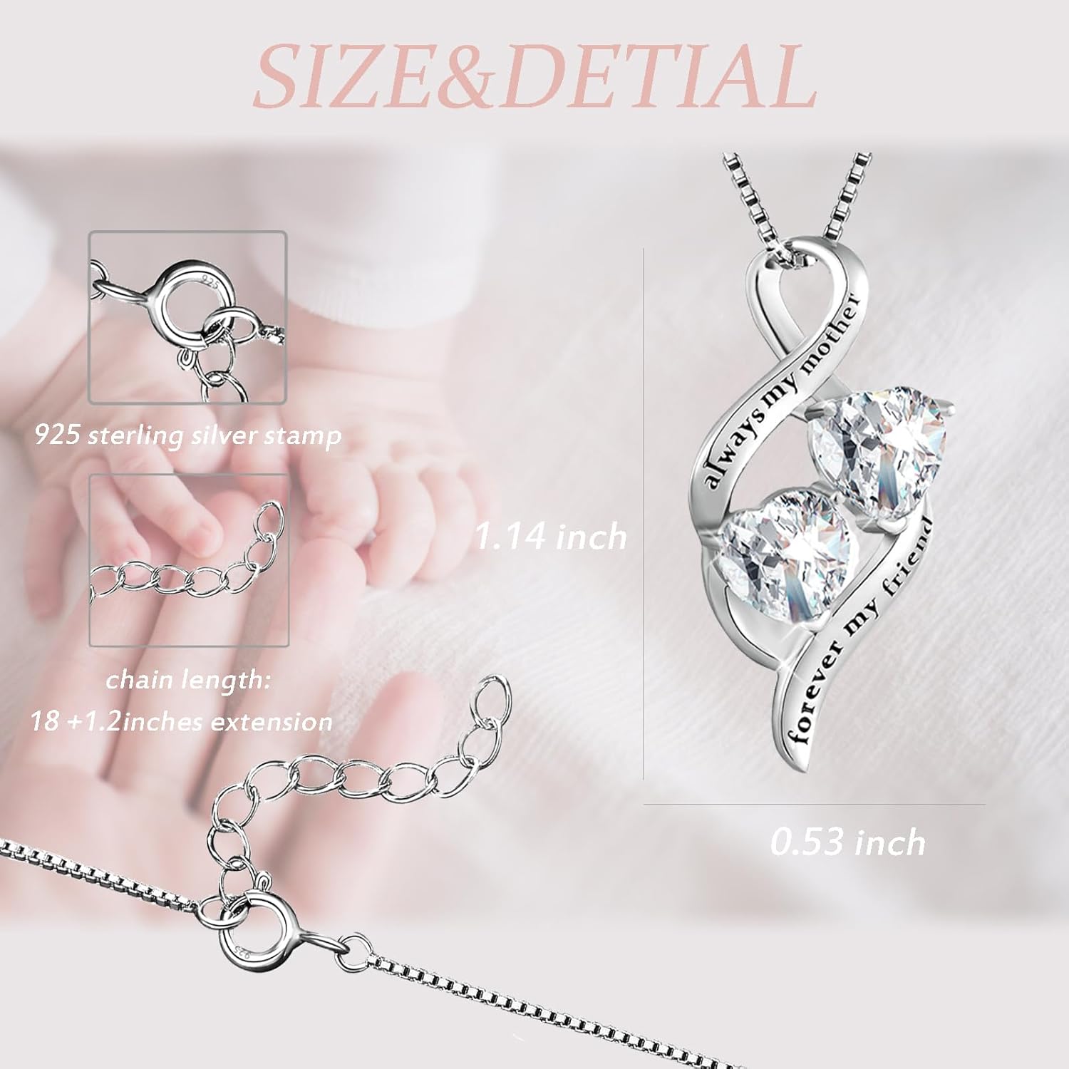Mothers Birthday Gifts 925 Sterling Silver Always My Mother Forever My Friend Mother Son Love Heart Pendant Necklace,Mom Daughter Jewelry Gifts