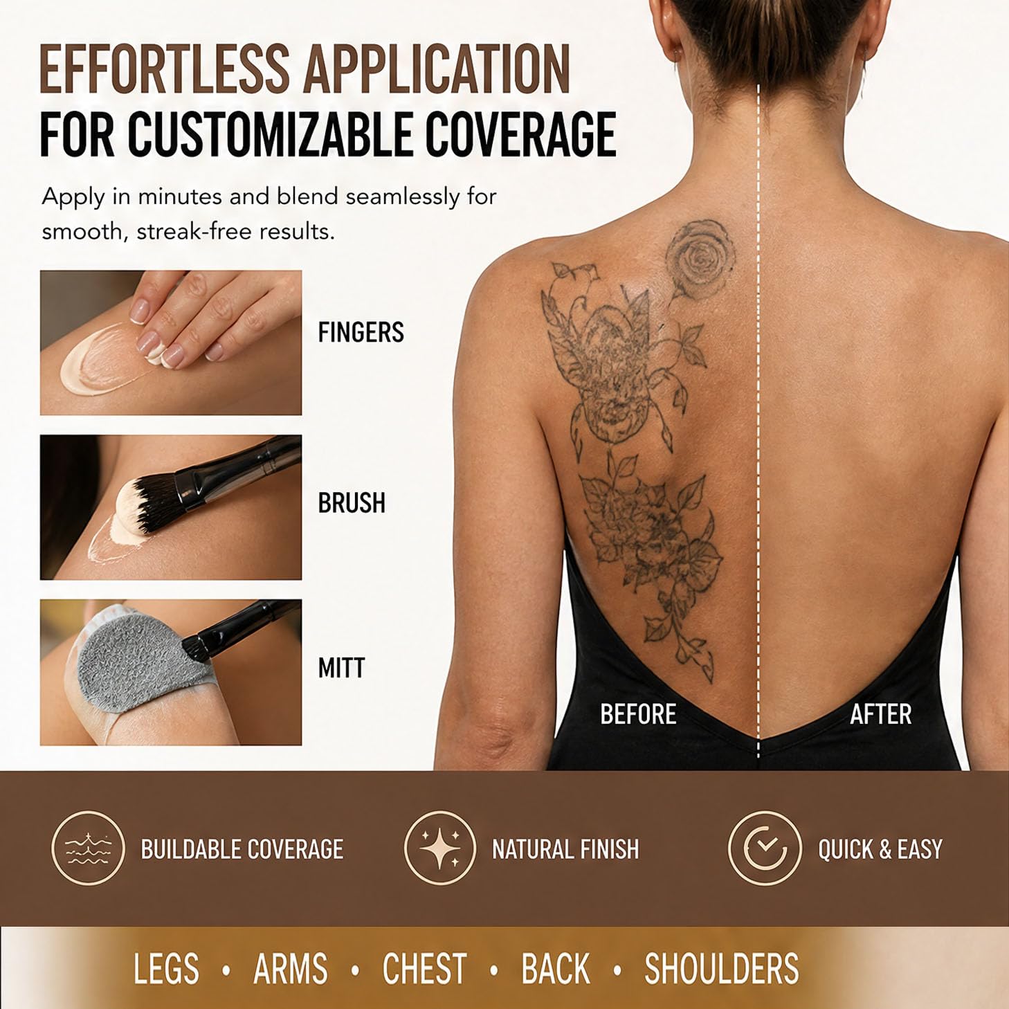 Body Coverage Perfector Waterproof Leg & Body Makeup Foundation (Natural) | Full Coverage Tattoo Cover Up Concealer, Long Lasting Sweatproof & Transfer Resistant Body Makeup For Legs, Face, 1Oz
