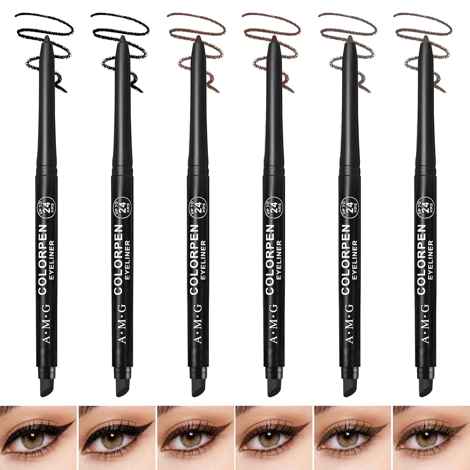 KIMUSE 6 Pack Eyeliner Pencil Set, Waterproof Smudge-proof Long Lasting Ultra‑Fine Smooth Gel Eye Liner for Daily Makeup, High Pigment Eye Makeup Pen for Women Girls