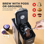 Tastyle Single Serve Coffee Maker, Iced And Hot Coffee Machine For K Cup & Grounds, Compact Design, 40Oz Removable Water Reservoir, 6 To 24 Oz Brew Sizes, Fits 7.3" Travel Mug, Black