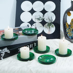Candleholder Glass Candle Holder Plates Set of 6, Round Glass Candle Tray Plates for Dining Wedding Lantern Festival Party Evening Light, Green