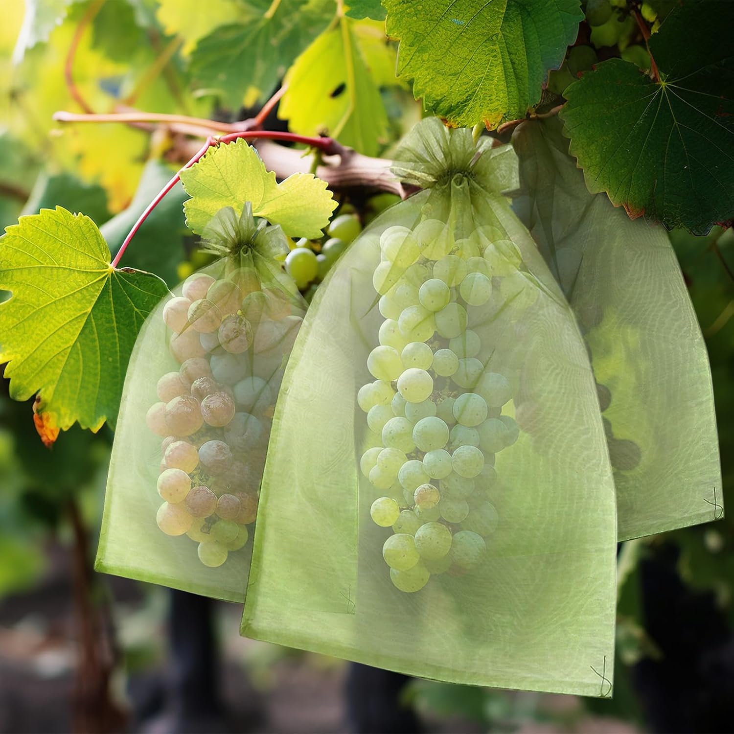 50 Pcs 6X9 Inches Fruit Protection Bags, Fruit Bags For Fruit Trees | Green Netting Fruit Cover Bags Drawstring Mesh Fruit Protectors