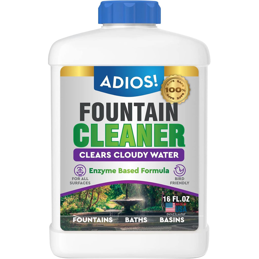 Adios! Fountain Cleaner And Clarifier, Outdoor And Indoor Treatment (16Oz) | Natural And Safe For Birds, Clears And Treats Water, Cleans Waterfalls And Water Features, Approved For Stone And Metal